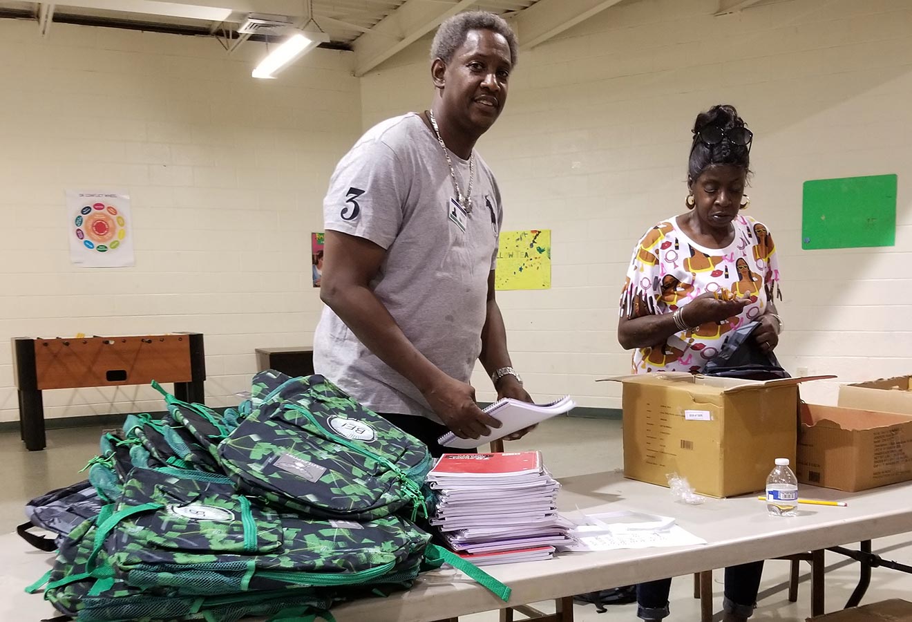 NJ Alumni Services Director Arthur Townes, reentry alumni Dorothy B., and Talbot Hall Administrative Assistant Maalika Taylor at the Backpacking and Potluck Dinner event hosted by PEP.