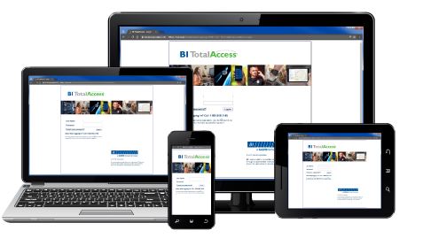 BI Total Access Software displayed on laptop, desktop, smartphone and tablet devices